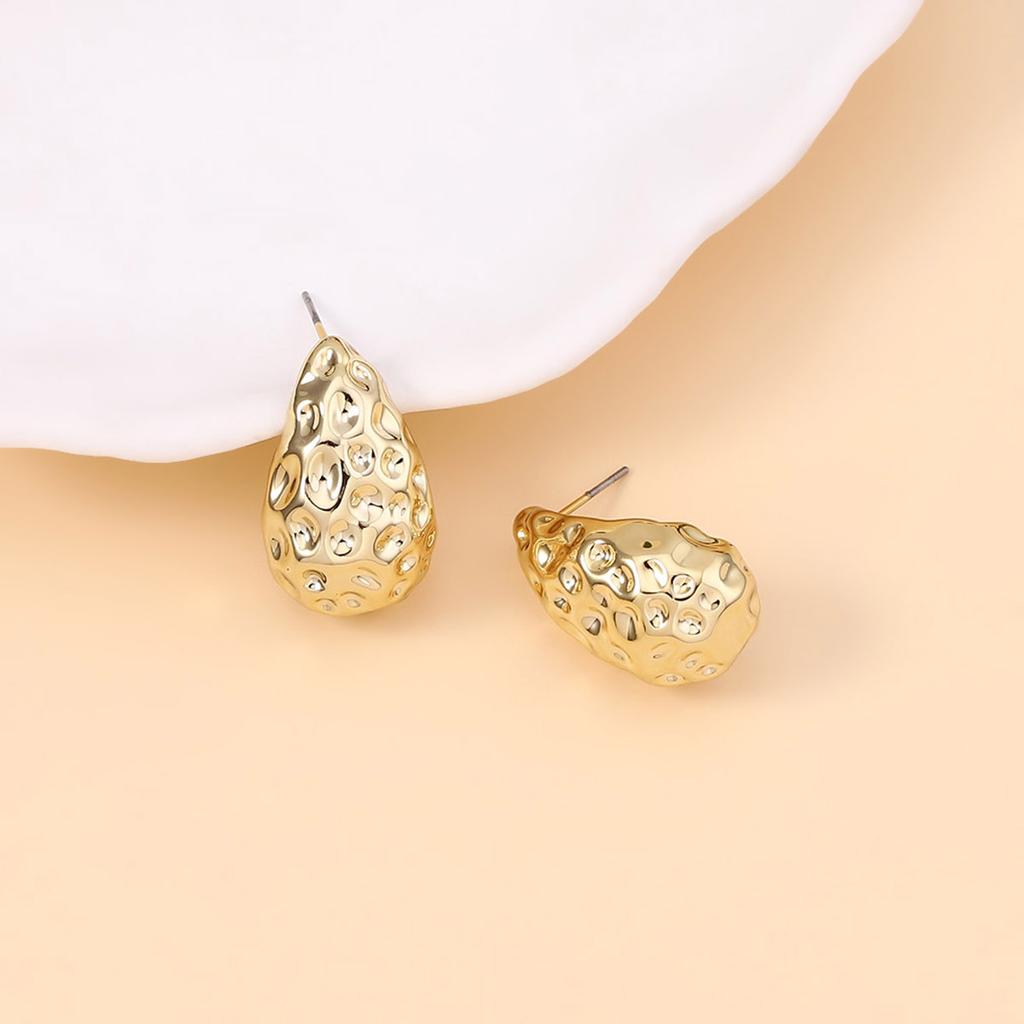 European and American Fashion Hammer Texture Personalized Creative Water Drop Shape Stud Earrings, Simple and Versatile Classic Basic Models