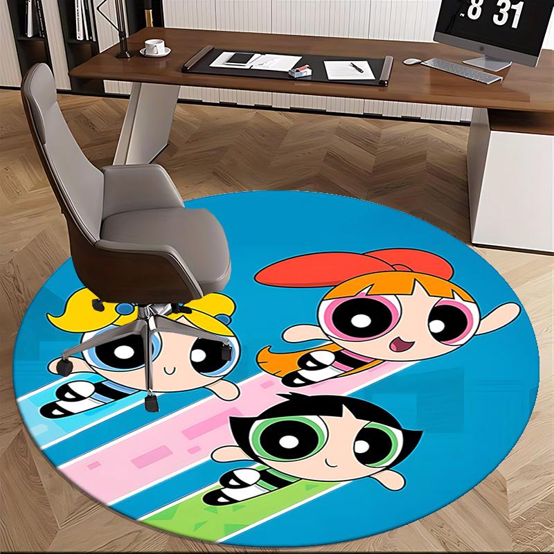 Powerpuff Girls Office Carpet Chair Mats for Desk, Non-Slip Floor Protector, Cute Cartoon Design, Suitable for Home Office Living Room Bedroom Kitchen