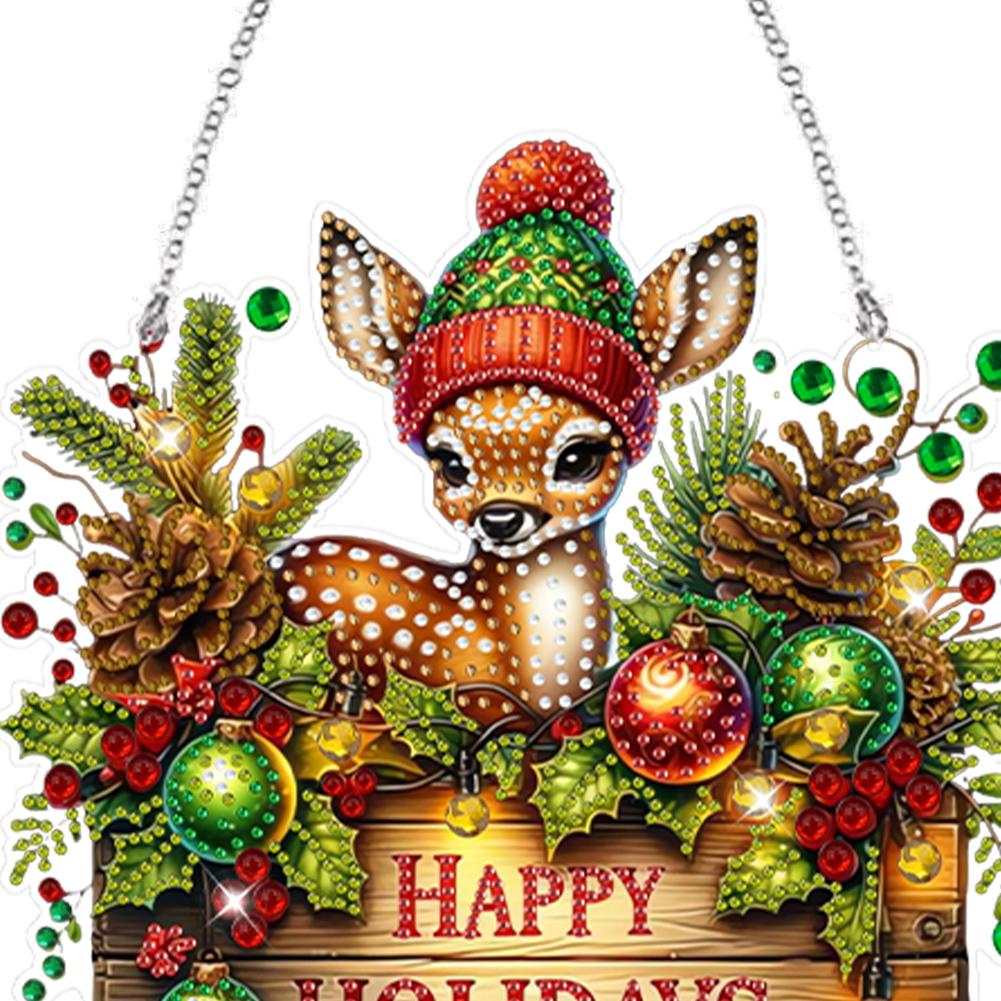 Wooden Special Shaped Christmas Theme 5D DIY Diamond Art Hanging Decorations Rhinestone Diamond Art Window Pendants Home Decor