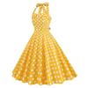 Retro colour-block polka dot halter-neck performance dress with tie-up detail – perfect for photo shoots, picnics and special occasions