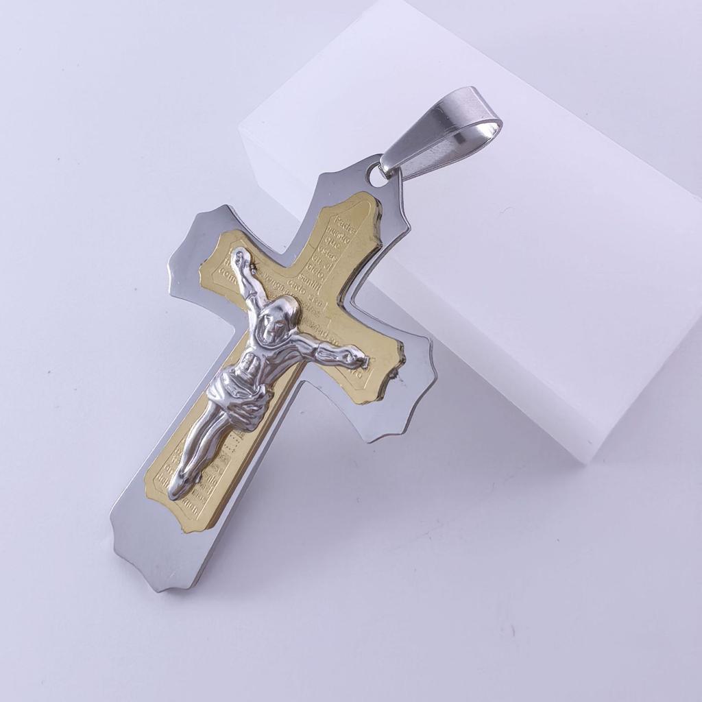 Colier nou european și american, realizat manual din oțel titan, cu pandantiv cruce din oțel inoxidabil