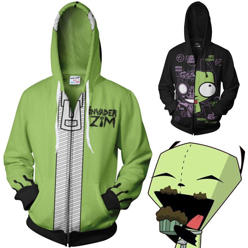 Invader Zim Costume Printed Men Zipper Hoodie Sweatshirt In Comfortable Soft Material