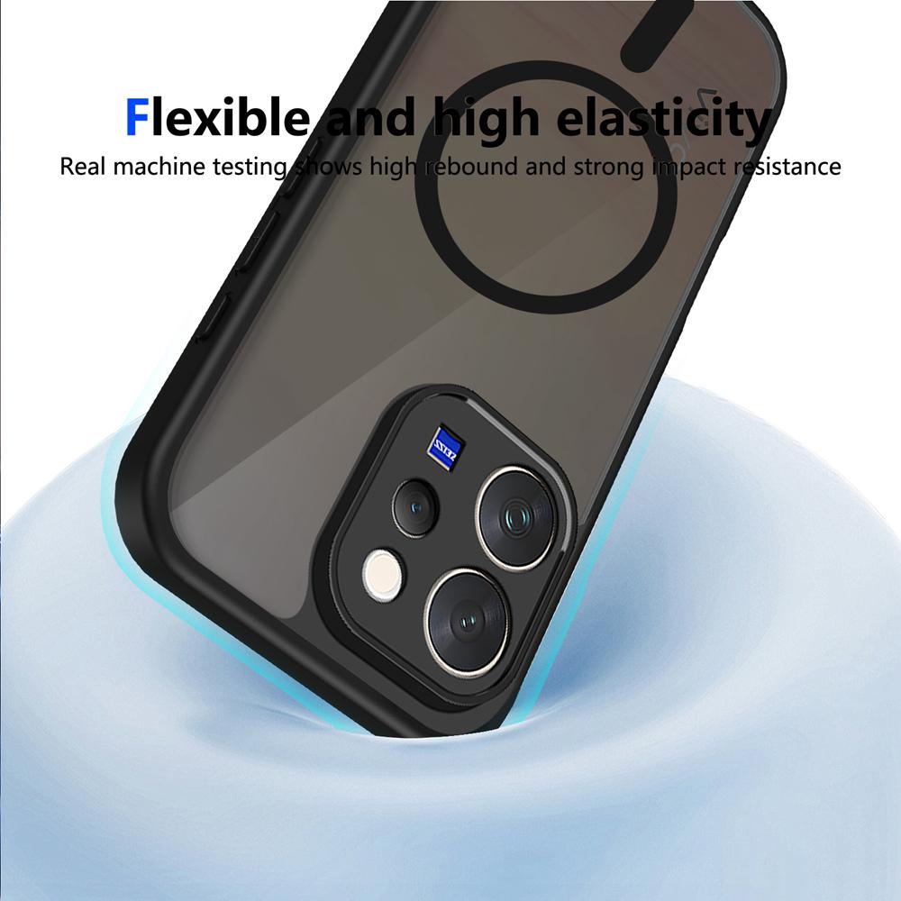 KEYSION Magnetic Phone Case for for VIVO V70 5G Soft Silicone+PC Matte Translucent Black Shockproof Back Cover for VIVO V70