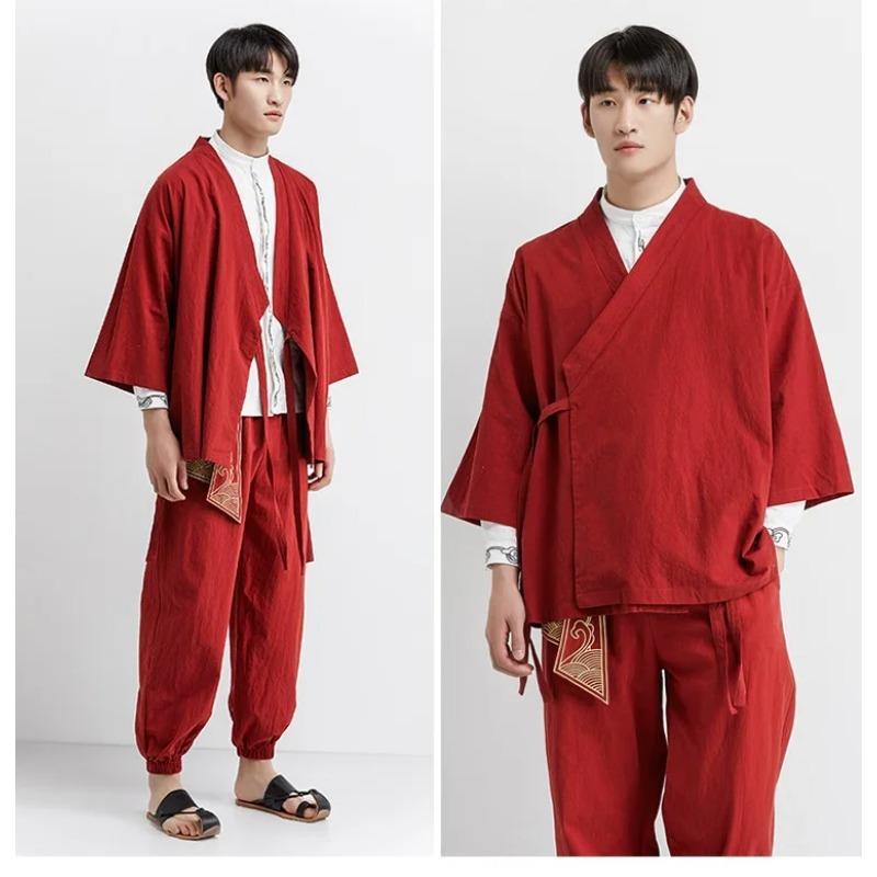 Japanese Kimono Cardigan Chinese Style Linen Haori Yukata Streetwear Traditional Samurai