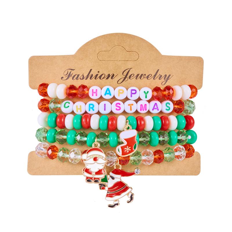 Handmade Soft Clay Beaded Christmas Bracelets Sets for Women Men Enamel Xmas Tree Bell Santa Snowflake Bracelets Trendy Jewelry