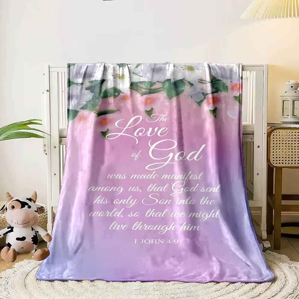 The Love of God Themed Flower Print Blanket Printed Blanket for Living Room Bed Couch Lunch Break Soft Cozy Blanket for Friend's Festival Gift