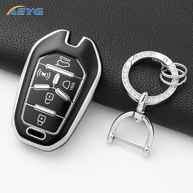 Soft Tpu Car Remote Key Case Cover Shell Fob For Ssangyong Rexton Y400 Y450 G4 5 Buttons Protector Keyless Keychain Accessories
