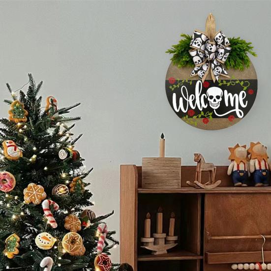 

Знак на дверь в виде черепа Yousheng, приветственный знак на входной двери, деревянный бант с черепом и сосной, подвесной декор в деревенском стиле, для гостиной, крыльца, для дома, настенное украшение Skull