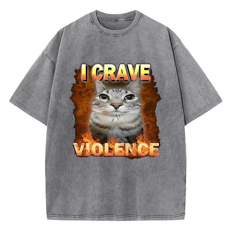 Mode Oversized T-shirt Vintage Tvättad Bomulls-T-shirt Konst Katt Grafisk T-shirt Casual Streetwear Vår Sommar