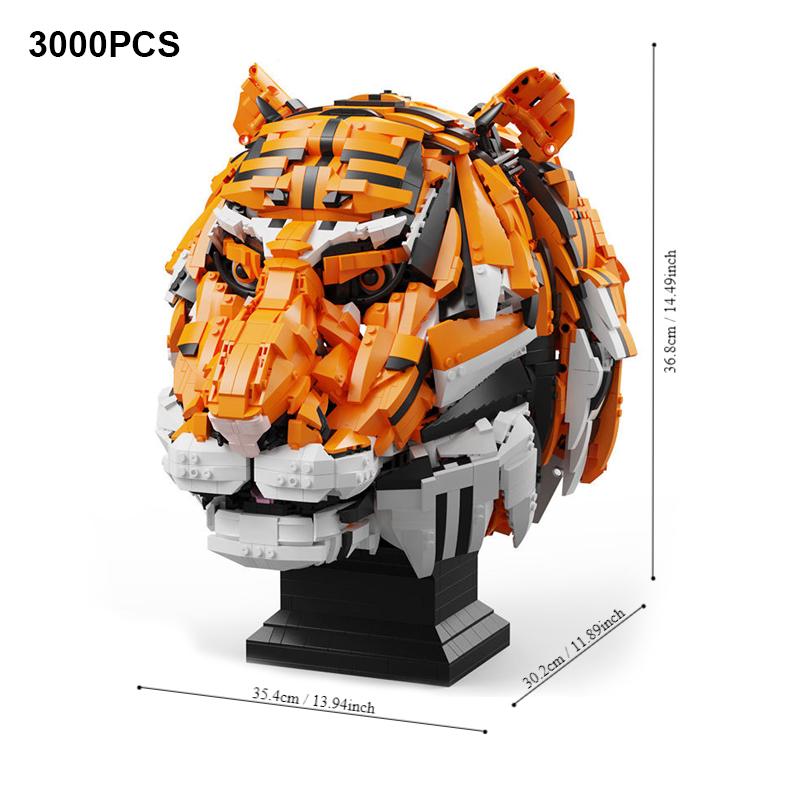 

3000 шт. креативные строительные блоки «Царь зверей» в виде головы тигра, набор для самостоятельного строительства животных, кирпичи, домашний декор, подарок другу No Original Box