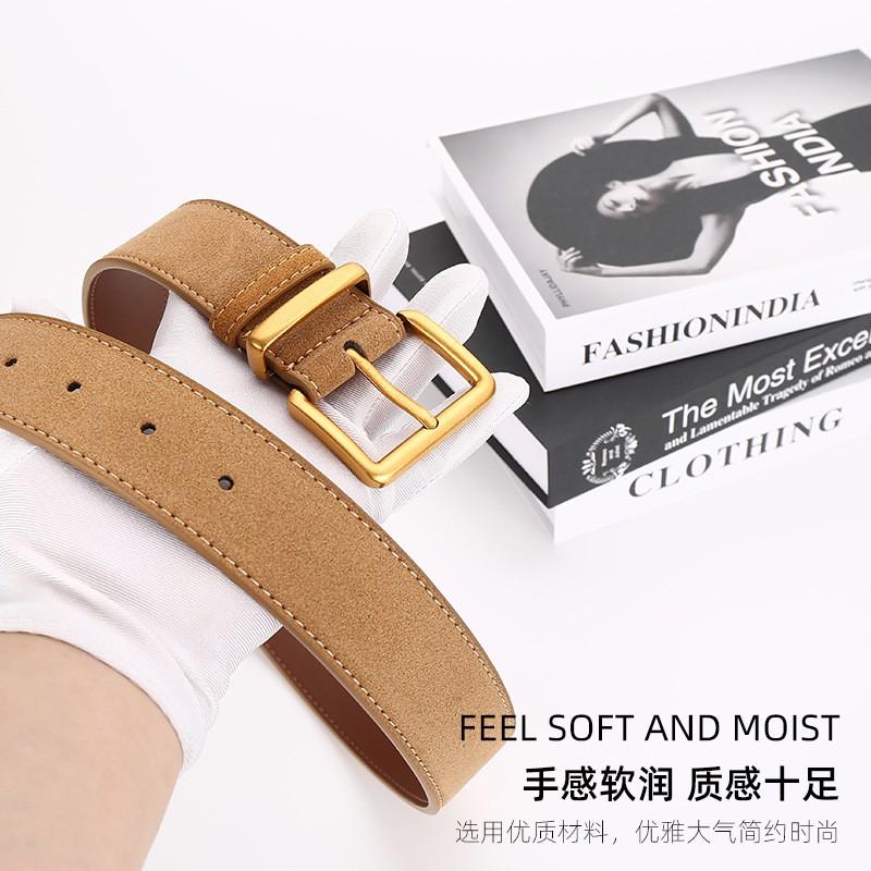 Womens Genuine Leather Thin Belt With Zinc Alloy Pin Buckle Minimalist Style Coats Dresses Casual Office Wear