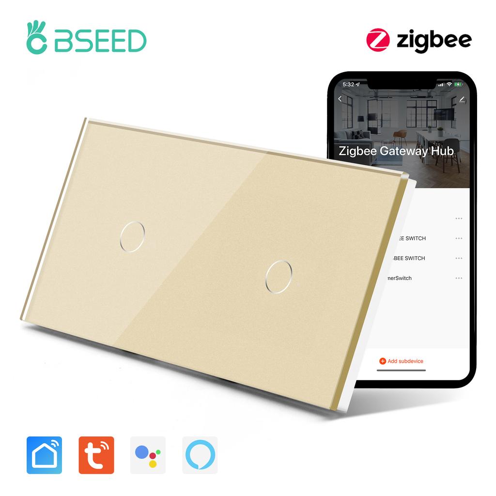 BSEED 2/3/4/6-fach Zigbee Smart EU Einzel-Phase 157mm Touch-Lichtschalter Glaspanel Smart Switch Alexa Smart Life Kompatibel