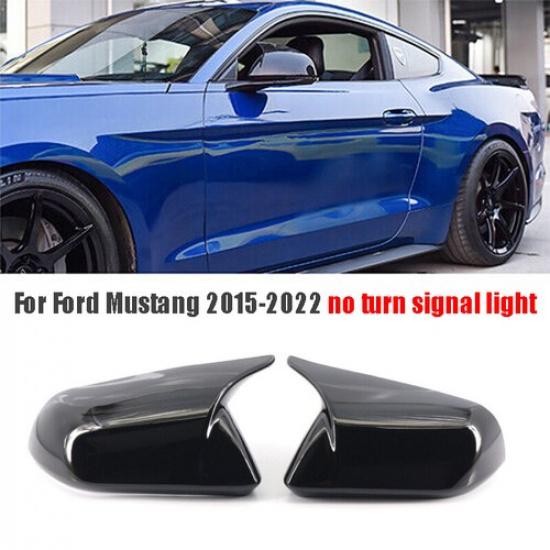 Black Rearview Side Mirror Cover Caps Horn Style For Ford Mustang 2015-2022 2021