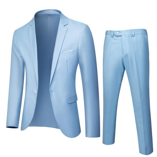 2Pcs/Set Suit Solid Lapel Long Sleeve Men Color Long Pants Set