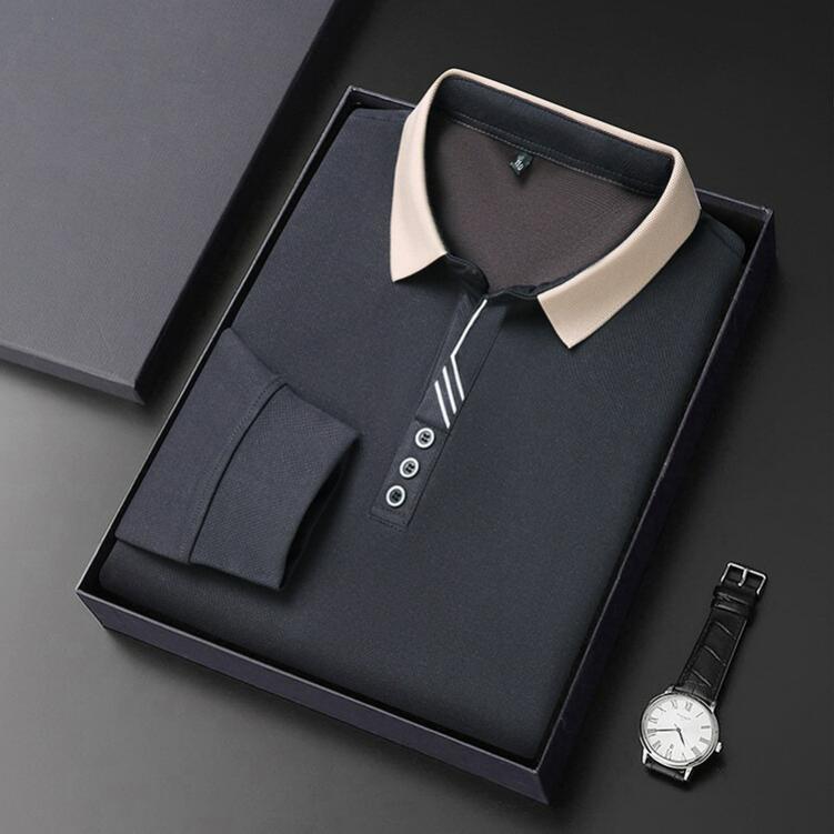 

Men s Autumn Long-sleeved Polo Shirt Men s Business Scissors Collar Fit Solid Color Lapel Bottoming 4XL