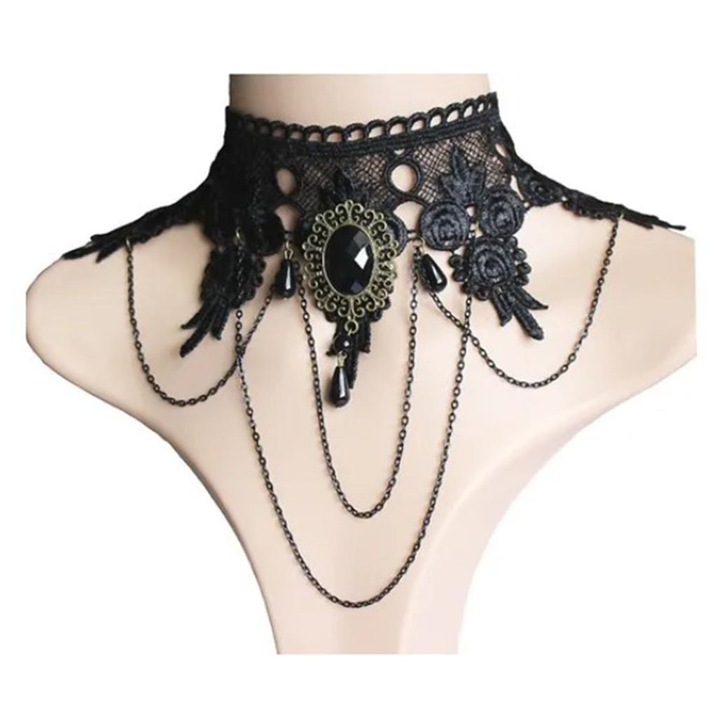 Gothic Lace Choker Black Retro Gothic Punk Style Necklace for Women Girls for Halloween Decorations Party Accessory