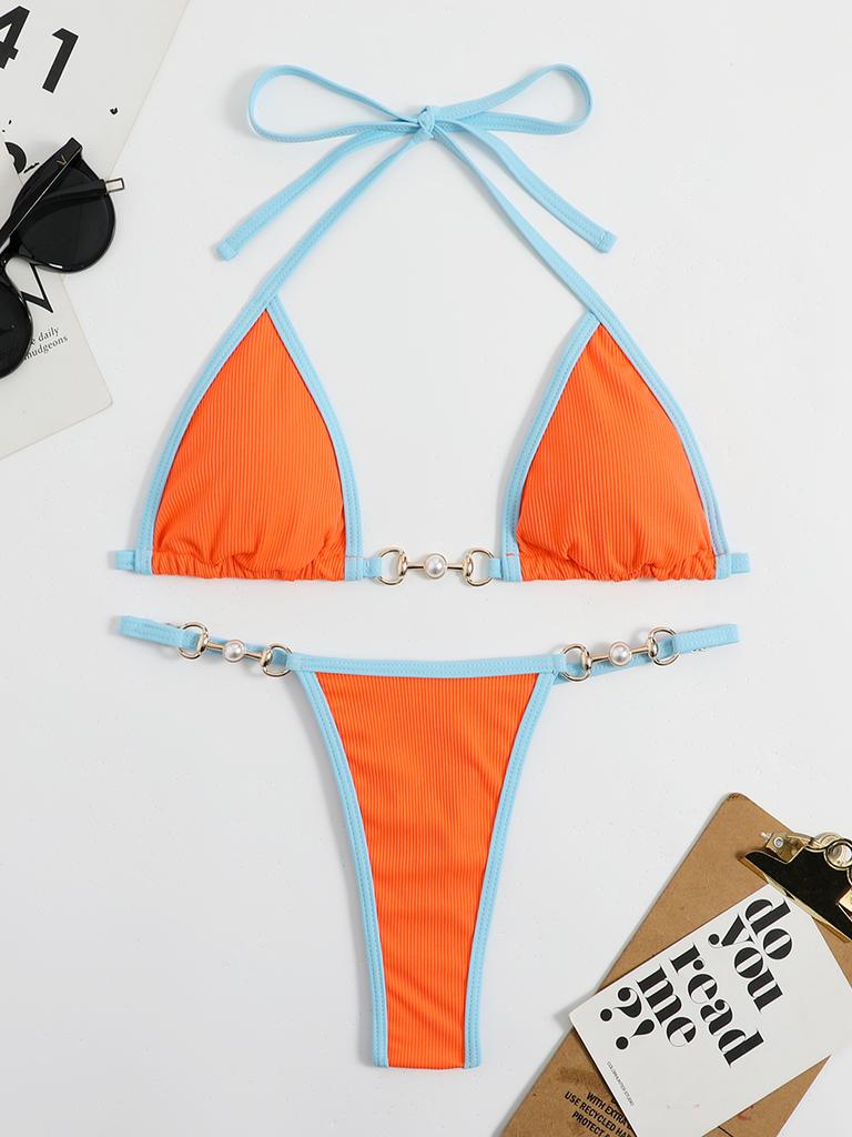 Pearl Thong Bikinis 2023 Women Sexy Triangle Swimsuit Solid Brazil Swimwear Female Padded Bathing Swimming Suit Beachwear Summer