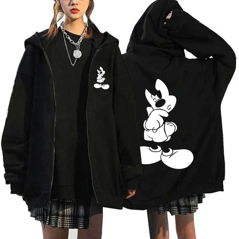 2025 Women's New Hoaodies Disney Products Mickey Mouse Pattern Sweatshirt Jacket Fall Winter Long Sleeve Oversized Zip Hoodies