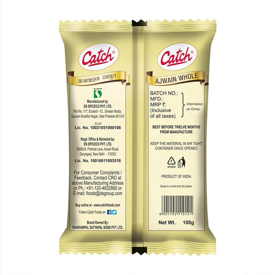 Catch Ajwain Whole Carom Seeds 100 G Pack for Cooking, Seasoning, and Flavoring – Premium Quality, Aromatic, Natural Digestive Spice