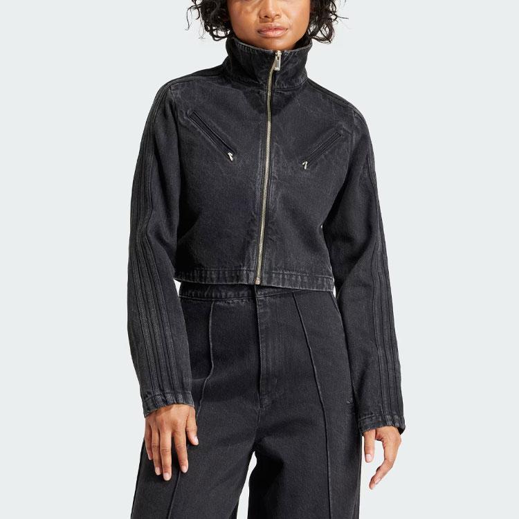 Adidas Originals Montreal Denim Track Jacket with Vintage Wash Effect Women Tops Black IT7263