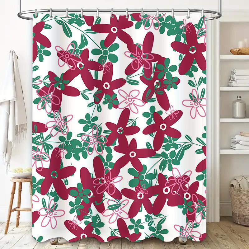 Stylish Floral Printed Shower Curtain for Bathroom Decoration 180x240cm Waterproof Fabric Home Decor Item with Hooks Set