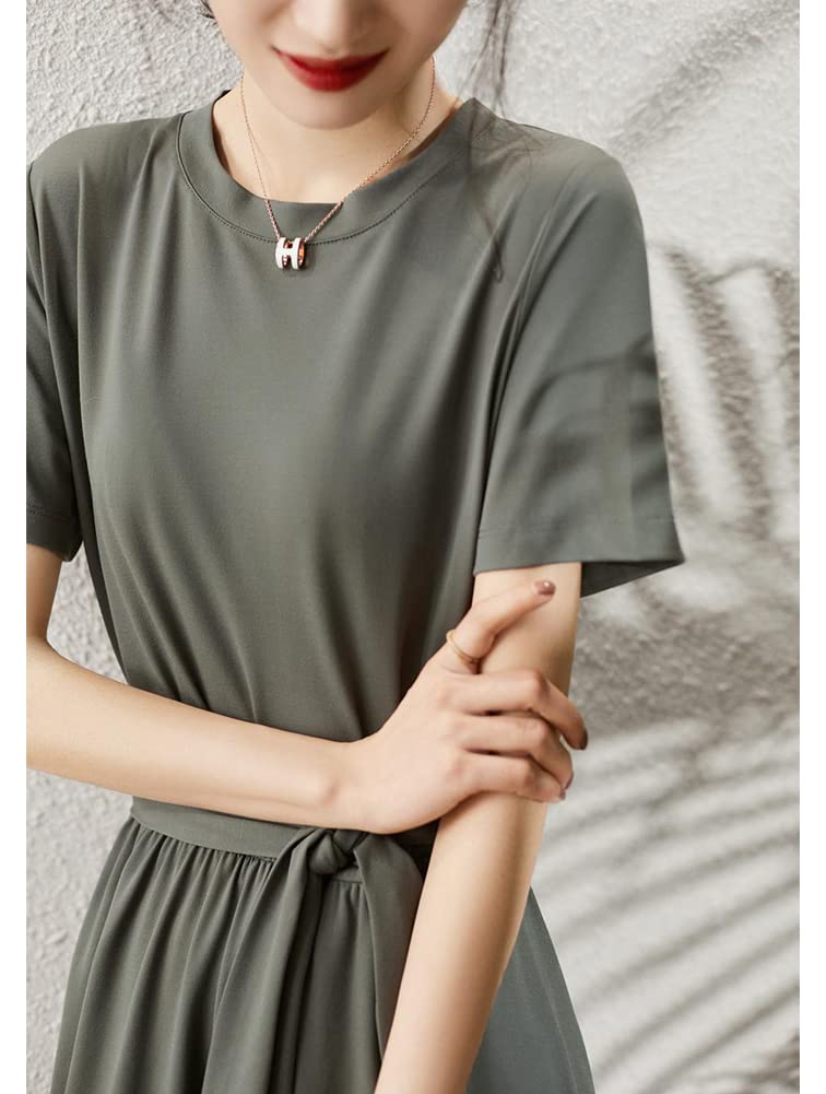 Vilaria Summer Short Long Round Ribbon Casual Women's Dress, Sleeve, Dress, Neck, Included, A-Line Flare, Flattering, Stylish, Beautiful,