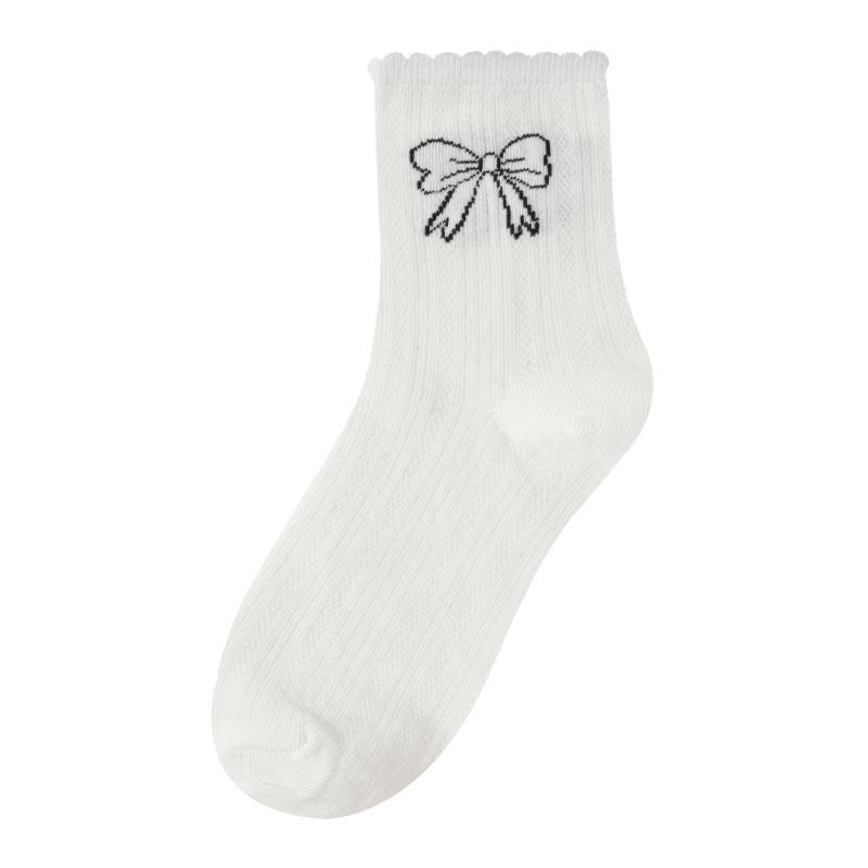 

Летние тонкие хлопковые носки с бантом для женщин, средней длины, сетчатые дышащие носки, простые кружевные носки One size белый
