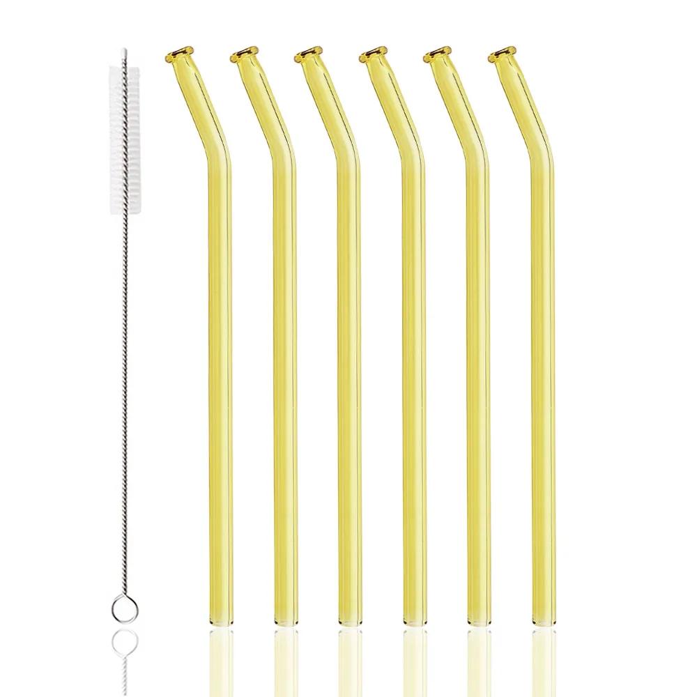 8mm High Borosilicate Glass Straw 7Pcs/Set Reusable Eco Friendly Drinking Straws Set Bubble Tea Smoothies Bar Accessories