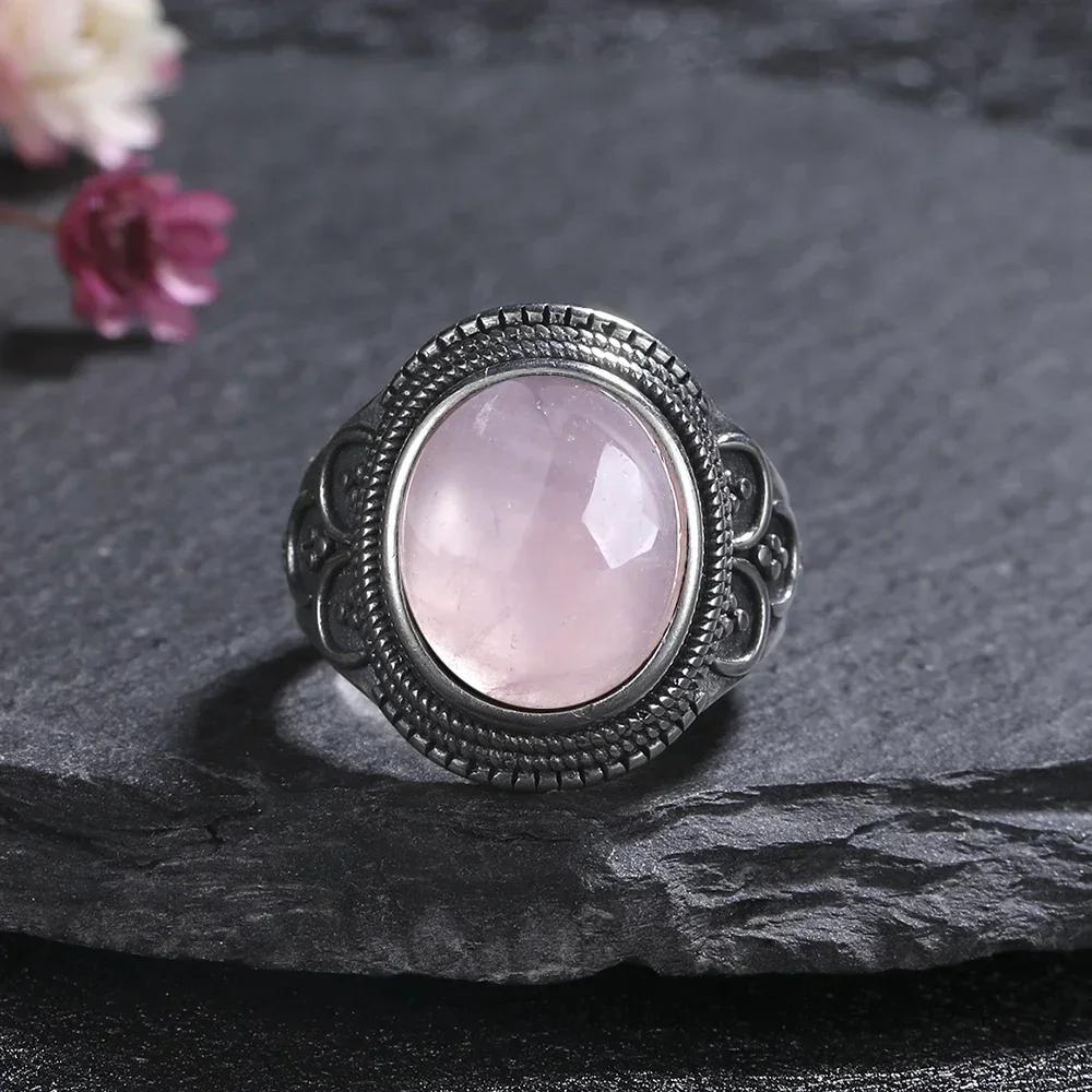 

Кольцо из стерлингового серебра S925 для женщин, овальное круглое кольцо с натуральным розовым кварцем, подарок, в форме солнца, ретро, роскошная мода, изящный циркон 7