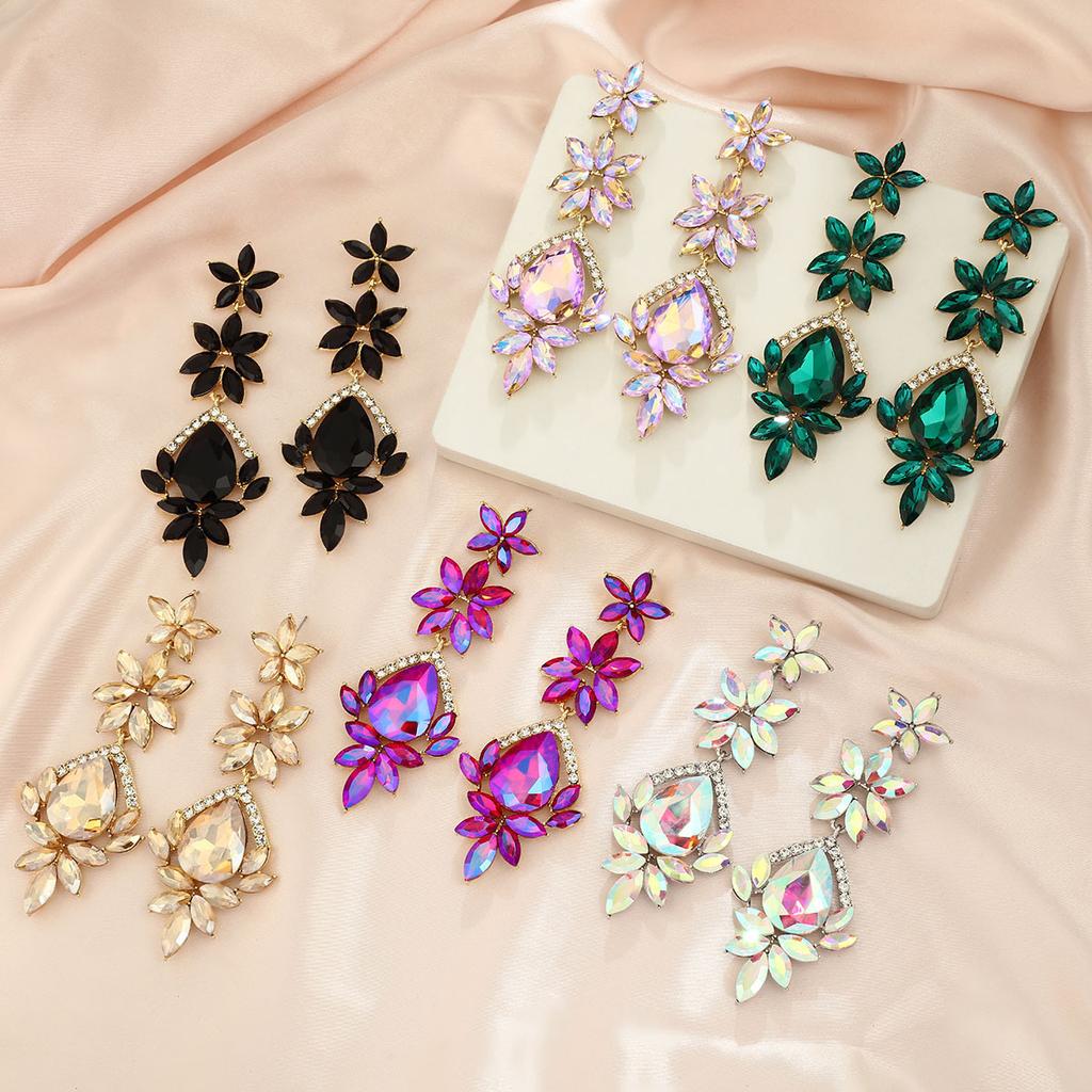 Luxury Sparkling Rhinestone Drop Earrings Fashionable Exaggerated Dangle Earrings For Women Elegant Party Jewelry