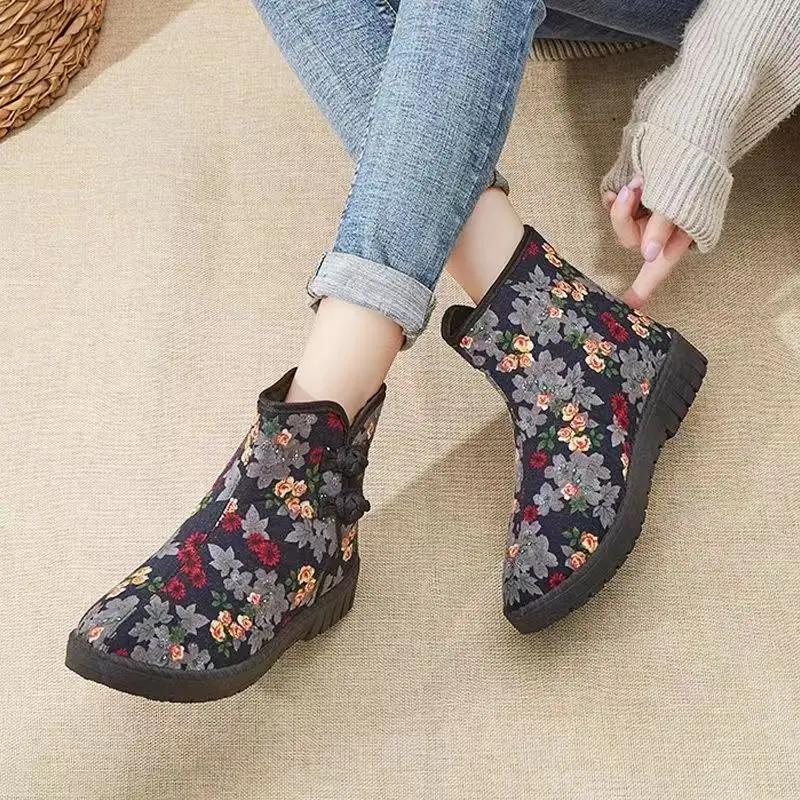 

Обувь из хлопка с принтом на плоской подошве 2024 года, зимние универсальные нескользящие ботинки для снега, женская удобная обувь на толстой подошве Zapatos De Mujer 40 чёрный