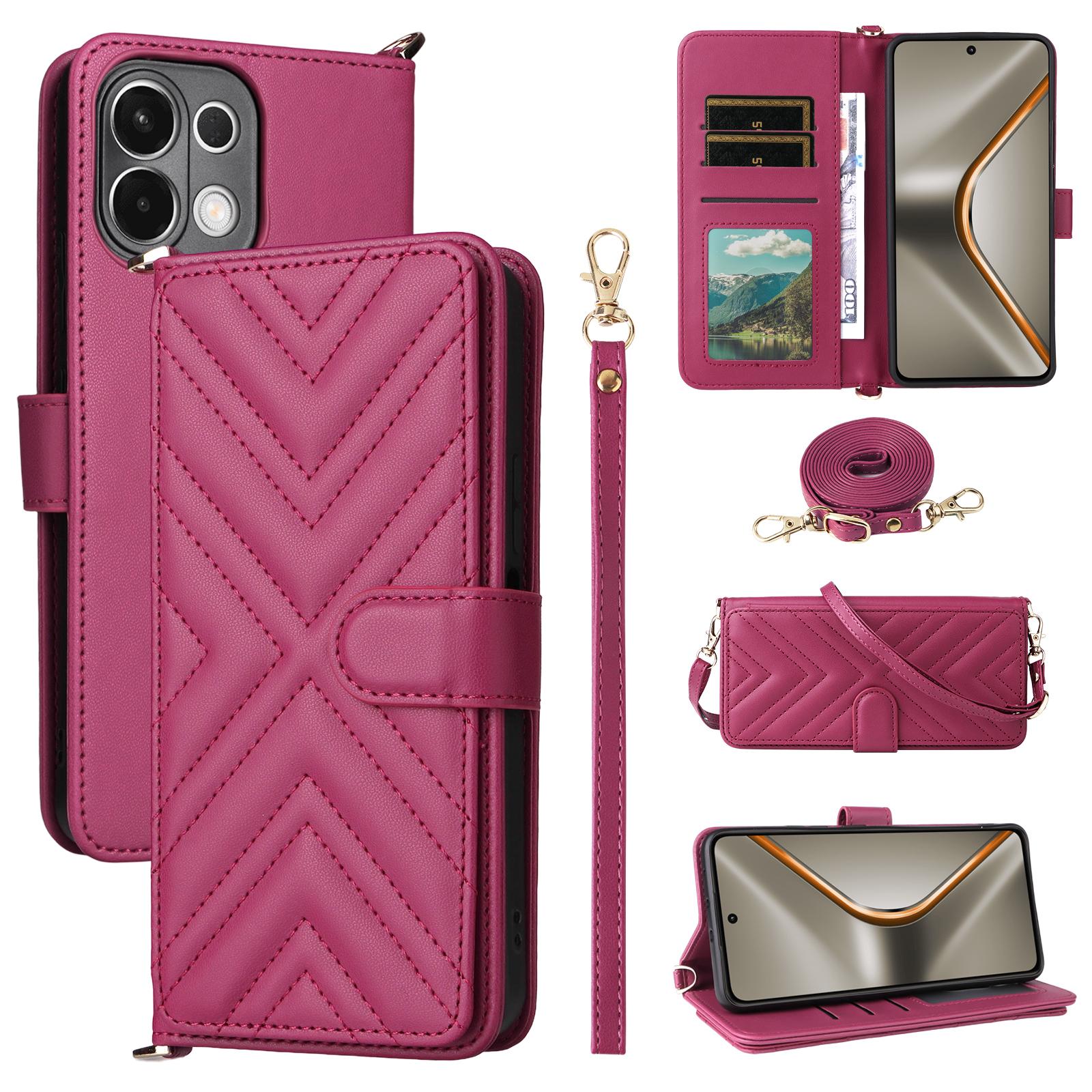 

For Oppo K13 5G/K13x/K12s Case with Shoulder/Wrist Strap Leather Phone Cover Stand Wallet D