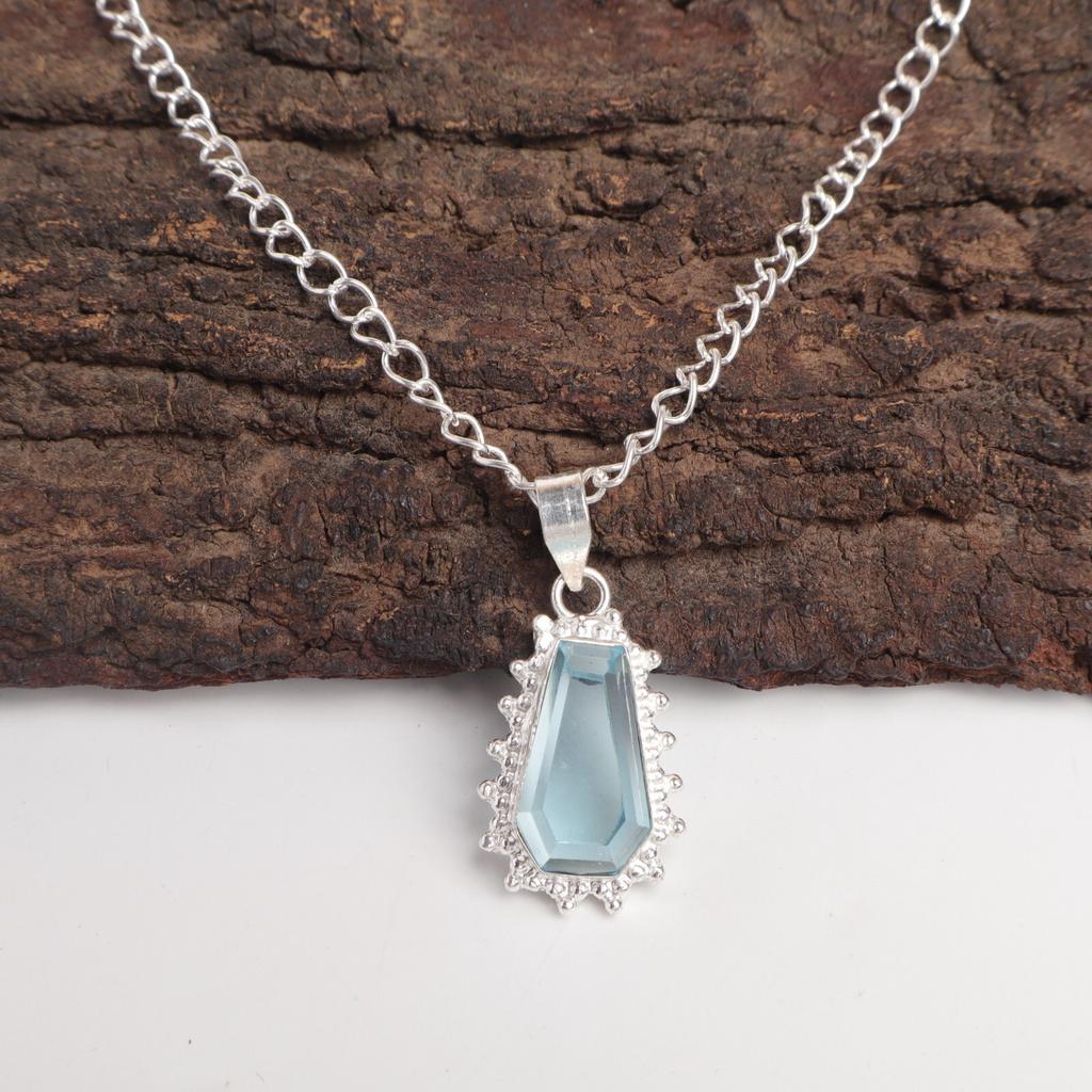 Coffin Sky Blue Topaz Stone 925 Sterling Silver Daughter Gift Birthday Pendant PP-54-5