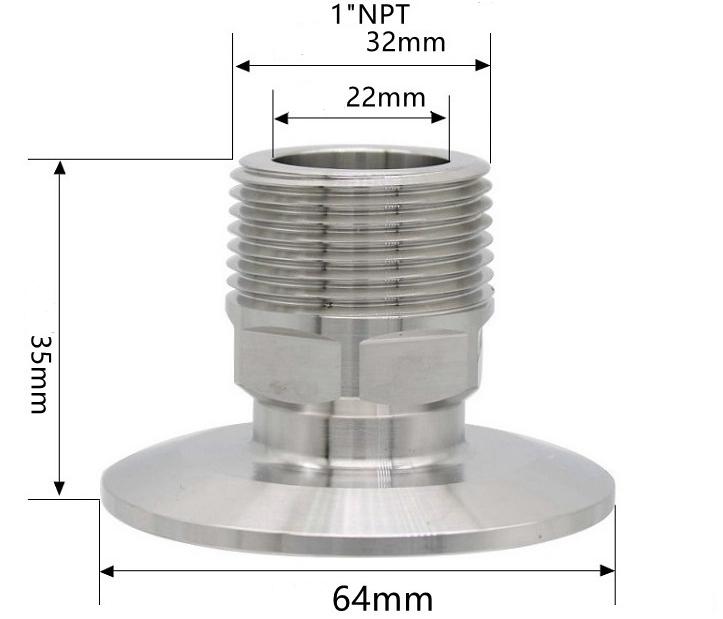 1/4" 3/8" 1/2" 3/4" 1" -4" NPT Male X 0.5" 0.75" 1.5" 2" -4" Tri Clamp Connector Pipe Fitting 304 316L Stainless Steel Sanitary