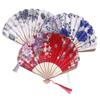 1Pc Japanese Style Shell Shaped Fan With Storage Bag Silk Cloth Bamboo Folding Fans Single-Side Flower Curved Fanbone Hand Fan