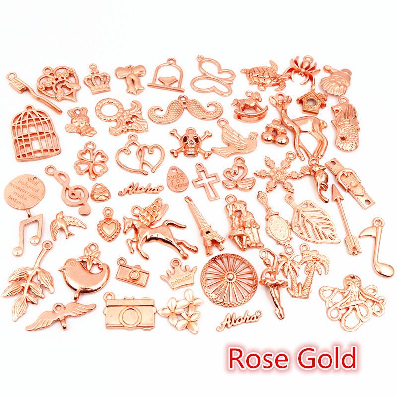 

30pcs Mixed Styles Animal Heart Leaf Flower Crown Charms Pendants DIY Jewelry Findings for Necklace Bracelet Making Accessories розового золота