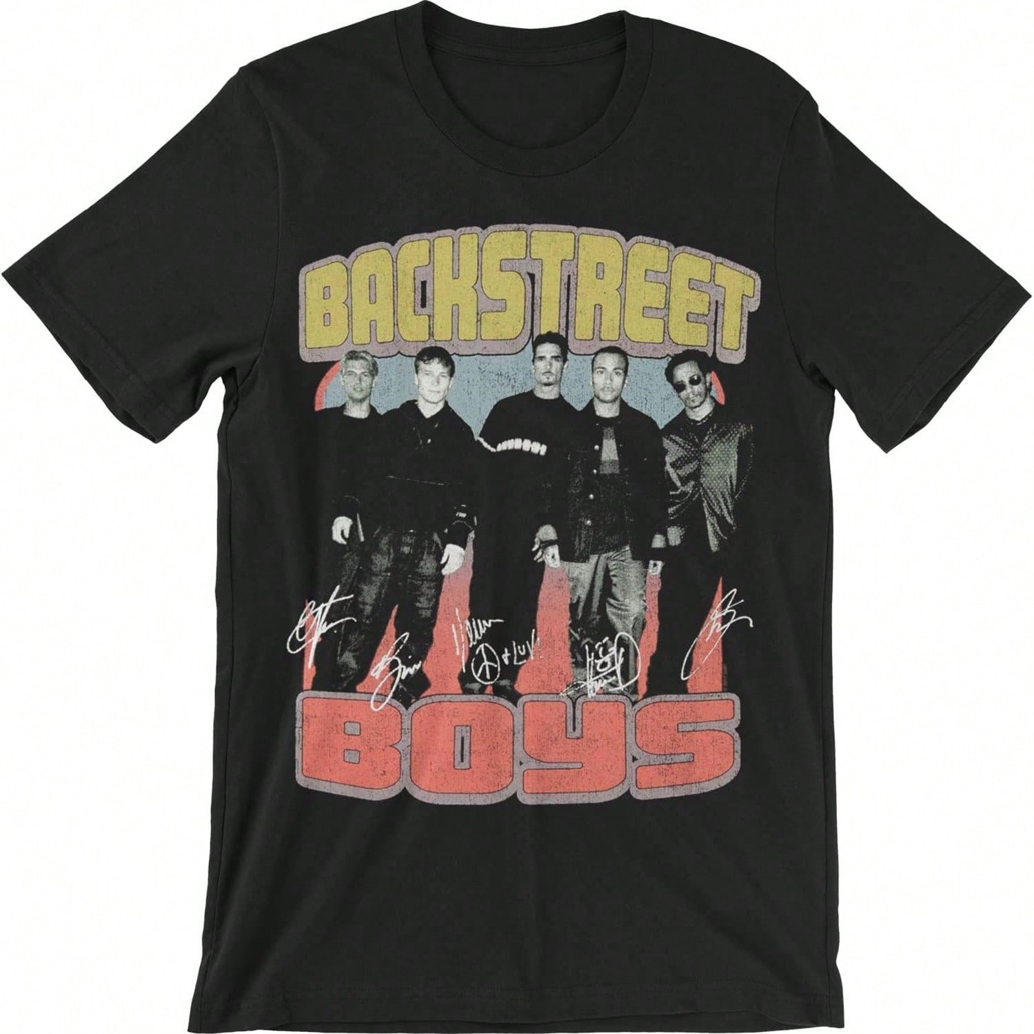 Backstreet Boys unisex s Vintage Destroyed Slim-Fit T-Shirt 2XL S разноцветный