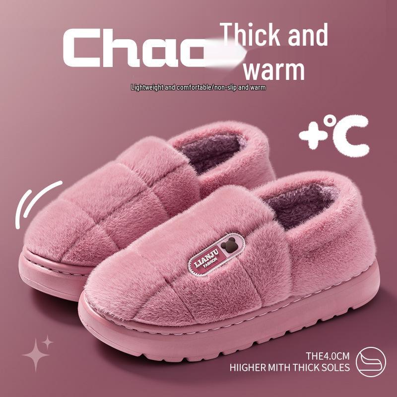 Herren Winter Baumwollpantoffeln Übergröße - Dicksohlig, Warm, Rutschfest für Drinnen/Draußen, Mit Fersenabdeckung