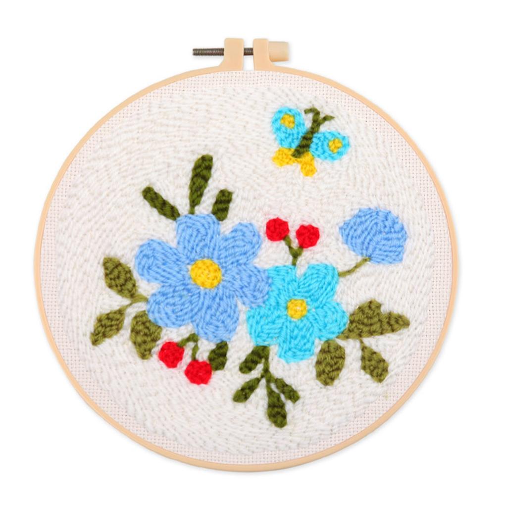 Flower Punching Needle Embroidery Set with Pattern Instruction Hoop Yarn Needle for Adult Beginner Punching Needle Set