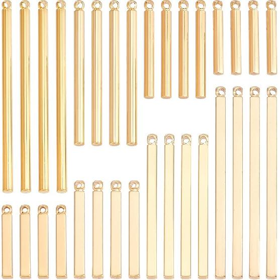 SUNNYCLUE 1 Box 60Pcs 3 Sizes Gold Vertical Charms Stamping Blank Bar Charms Stainless Steel Metal Bar Charm Rectangle Tags for Jewelry Making