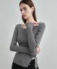 MONGDOL Square Neck Layered Diagonal Button Ribbed Knit Top Mdkt123_6 Colors