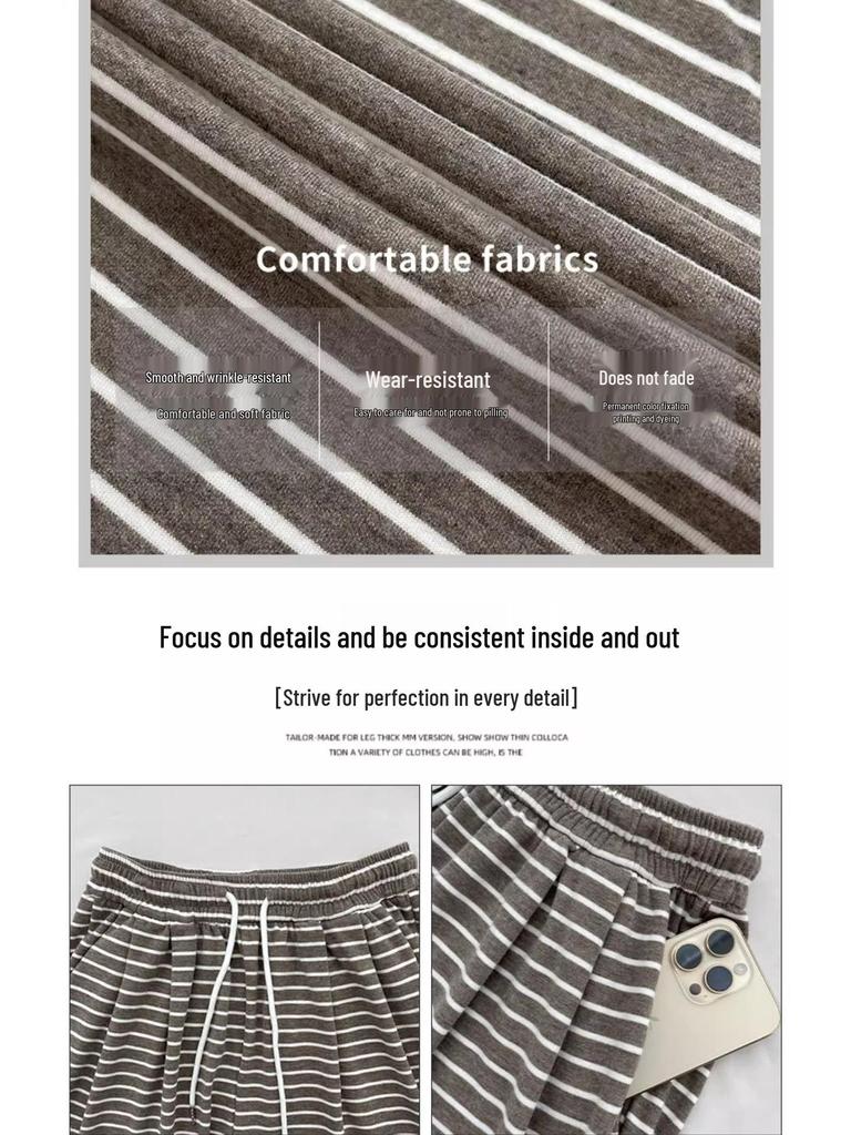 Women's High Waist Wide Leg Stripe Pants - Relaxed Drape Yamamoto Design for Spring/Autumn