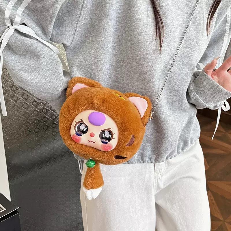 Three Cat Baby Themed Plush Shoulder Bag Outdoor Crossbody Bag Cute Handbag