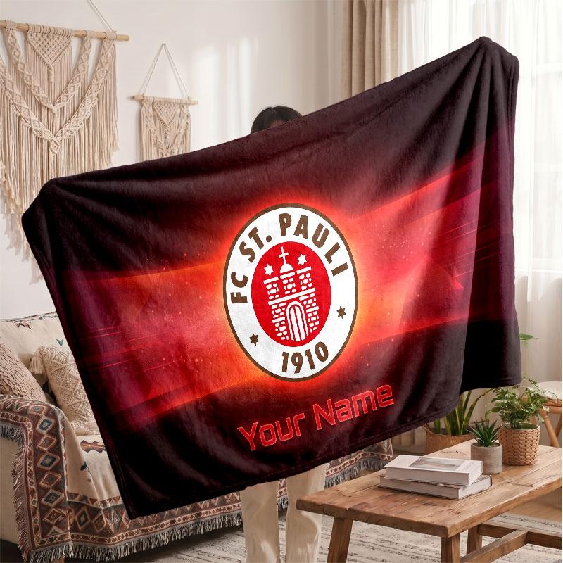 FC St. Pauli Personalized Fleece Blanket With Football Logo, Custom Name Text Soft Warm Home Throw Blanket