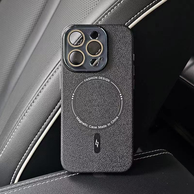 Lychee Leather Pattern Suitable for Apple 15 Mobile Phone Case IPhone 14promax Magnetic 13 Crystal Lens Full-inclusive Anti-fall