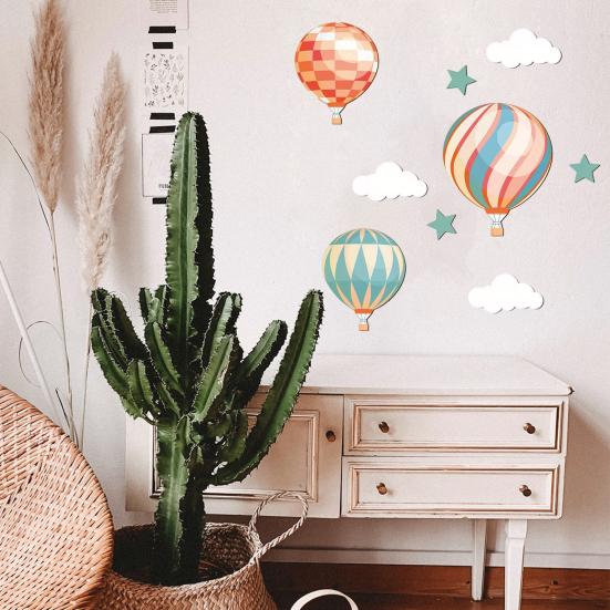 Yousheng 9 Pcs Hot Air Balloon Wall Decor with Clouds Stars Boho Wooden Nursery Wall Art Sign for Living Room Kids Bedroom Hallway Playroom Classroom