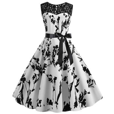 Retro Sleeveless Lace Stitching Swing Dress - New Hot Sale