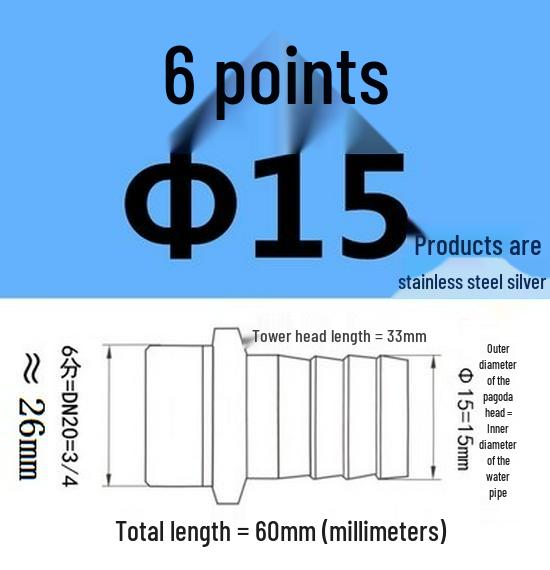 304 Stainless Steel Hex Threaded Water Hose Barb Connector