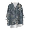 Women's Loose Ruffled Retro Floral Print Stand Collar Long Sleeve Cotton And Linen Top