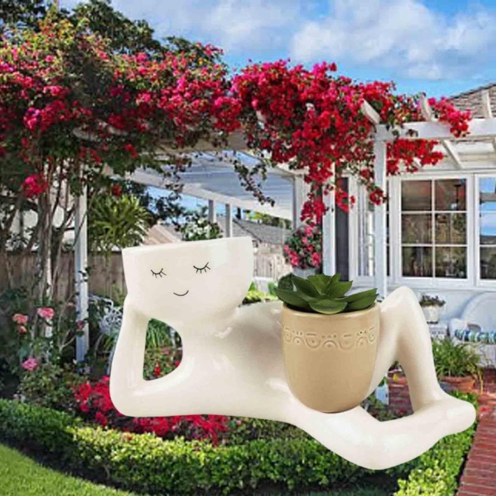 With Drainage Hole Lazy Little Character Flowerpot Resin Succulent Plant Pot  Garden Decor